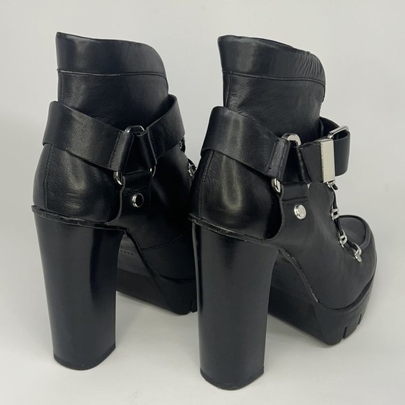 Zara Black Leather Platform Lug Sole Harness Lace Up Ankle Boots EU 39 (US M) - Picture 6 of 10